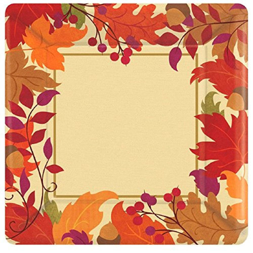 Festive Fall Autumn Leaves Thanksgiving Holiday Party 7" Square Dessert Plates