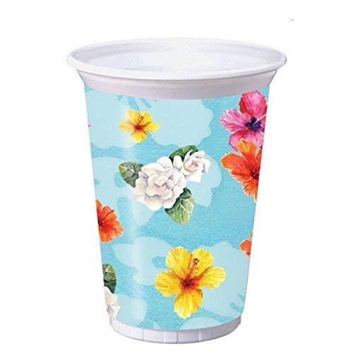 Flamingo Fun Hibiscus Tropical Beach Summer Luau Theme Party 16 oz. Plastic Cups