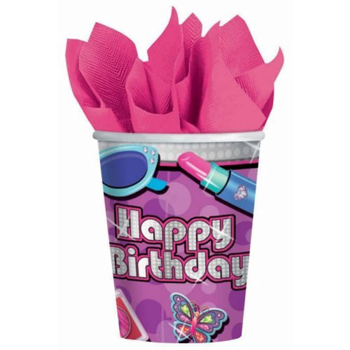 Glitzy Girl Butterfly Shopping Fancy Pink Kids Birthday Party 9 oz. Paper Cups