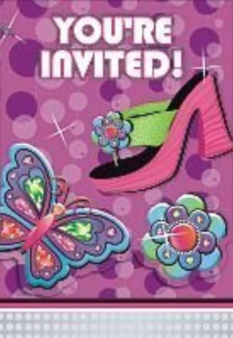 Glitzy Girl Butterfly Shopping Fancy Kids Birthday Party Invitations w/Envelopes