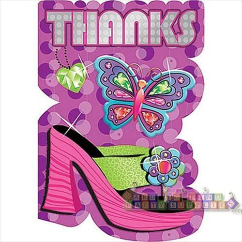 Glitzy Girl Butterfly Shopping Fancy Kids Birthday Party Thank You Notes Cards