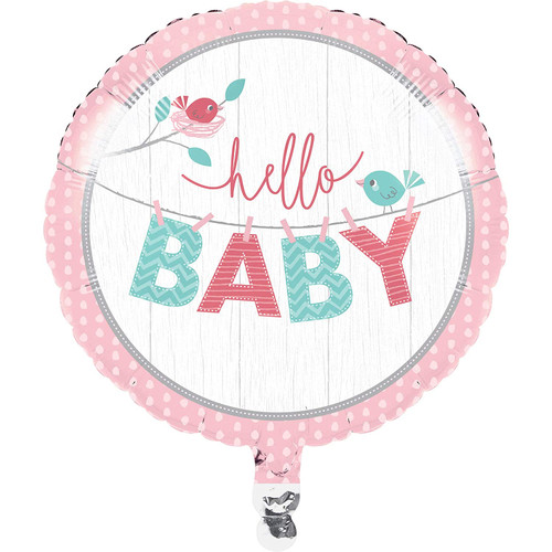 Hello Baby Girl Pink Cute Baby Shower Party Decoration 18" Round Mylar Balloon