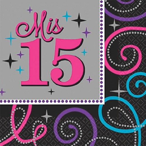 Mis Quince Anos Pink Black Modern 15th Birthday Party Paper Beverage Napkins