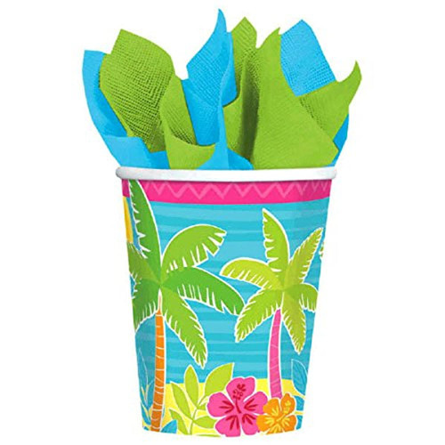 Summer Scene Tropical Beach Palm Tree Luau Theme Party 9 oz. Paper Cups