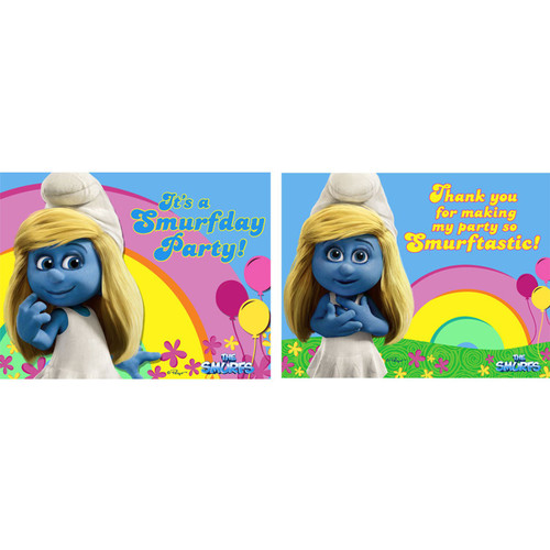 Smurfs 2 Movie Animated Cartoon Kids Birthday Party Invitations Thank You Notes