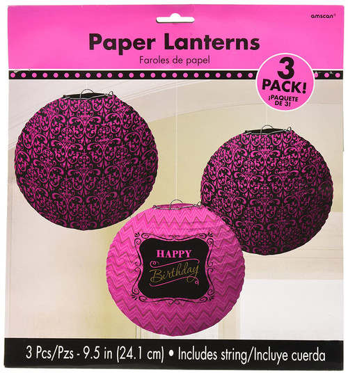 Born to Be Fabulous Modern Pink Black Birthday Party Decoration Paper Lanterns