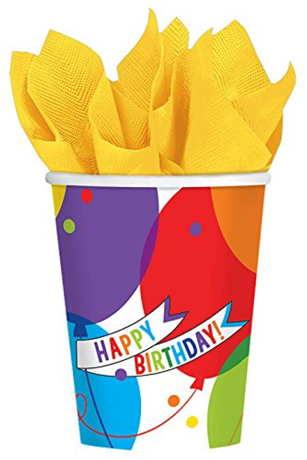 Brilliant Balloons Adult Kids Office Happy Birthday Party 9 oz. Paper Cups