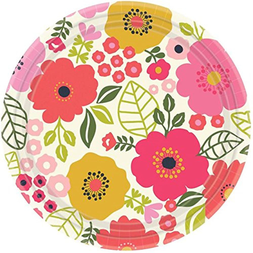 Coral Floral Pink Spring Flower Garden Theme Party 10.5" Paper Banquet Plates