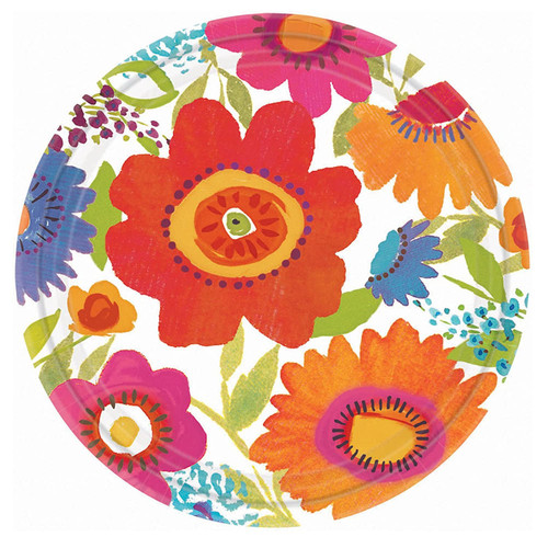 Floral Splash Spring Flower Bright Garden Theme Party 7" Paper Dessert Plates