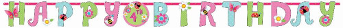 Garden Girl Butterfly Flower Ladybug Birthday Party Decoration Letter Banner