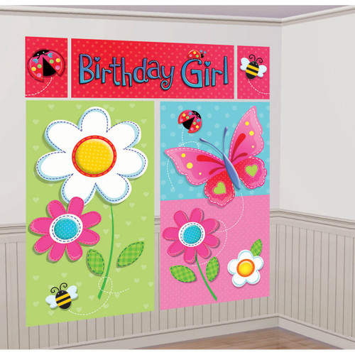 Garden Girl Butterfly Flower Ladybug Birthday Party Scene Setters Decorating Kit