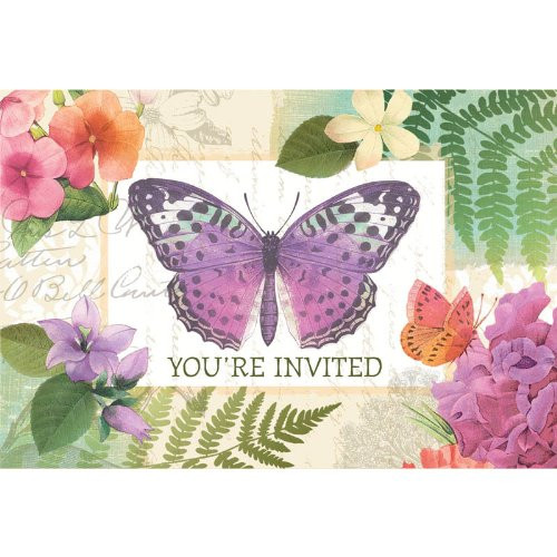 In The Garden Butterfly Flower Floral Theme Party Invitations w/Envelopes