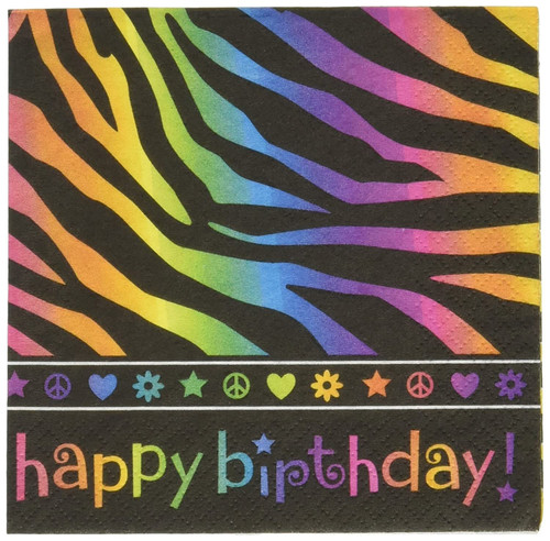 Neon Birthday Zebra Print Butterfly Peace Guitar Party Paper Beverage Napkins