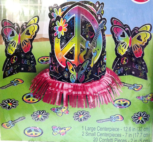 Neon Birthday Zebra Print Butterfly Peace Guitar Party Table Decorating Kit