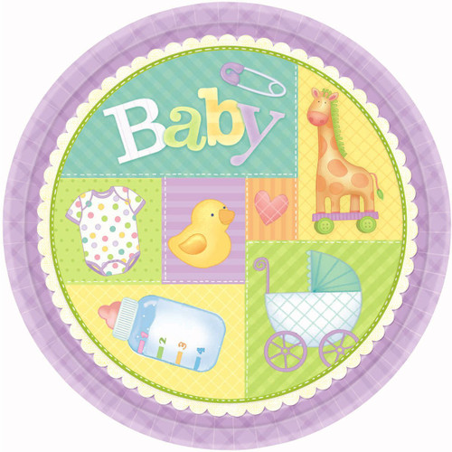 Pastel Patchwork Polka Dot Duck Cute Baby Shower Party 9" Paper Dinner Plates