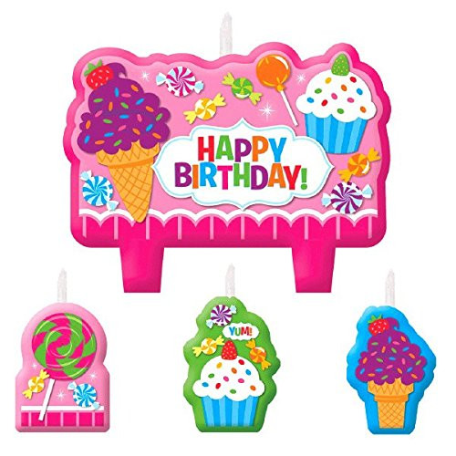 Sweet Shop Candy Cupcake Pink Kids Birthday Party Decoration Molded Cake Candles
