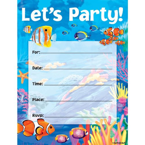 Tropical Summer Ocean Sea Fish Beach Luau Theme Party Invitations w/Envelopes