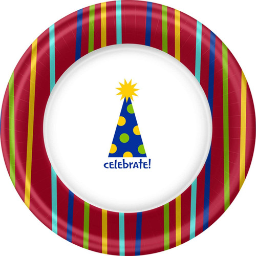 Shine & Celebrate Modern Striped Adult Birthday Party 7" Paper Dessert Plates