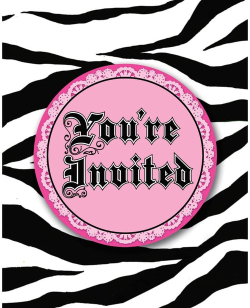 Super Stylish Pink Black Zebra Polka Dot Birthday Party Invitations w/Envelopes