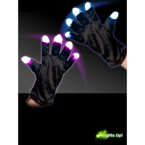 Black LED Rave Gloves Light Up Fancy Dress Halloween Adult Costume Accessory