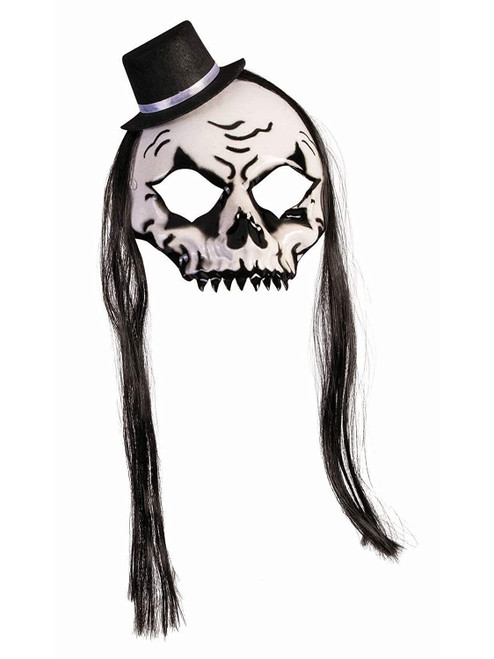 Skull Mask w/Hat & Hair Skeleton Bones Fancy Dress Halloween Costume Accessory