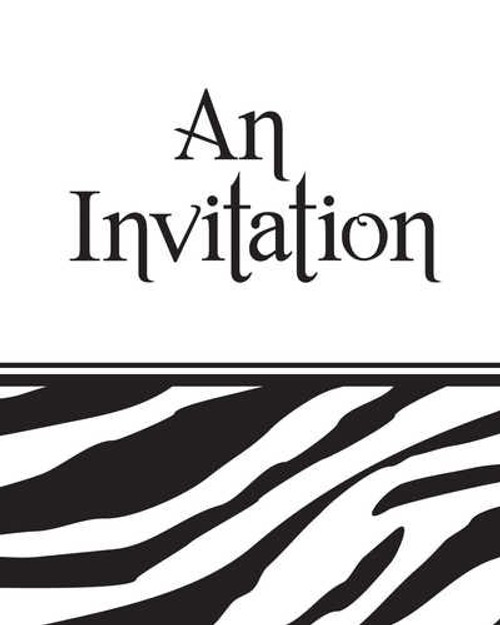 Zebra Stripe Animal Print Jungle Safari Theme Party Invitations w/Envelopes