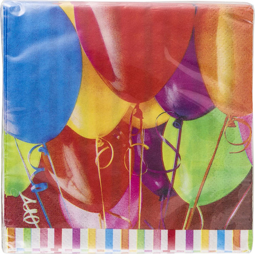 Birthday Balloons Striped Classic Adult Birthday Party Paper Beverage Napkins