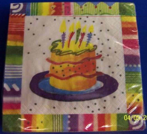 Party Time Birthday Cake Fiesta Stripe Art Birthday Party Beverage Napkins