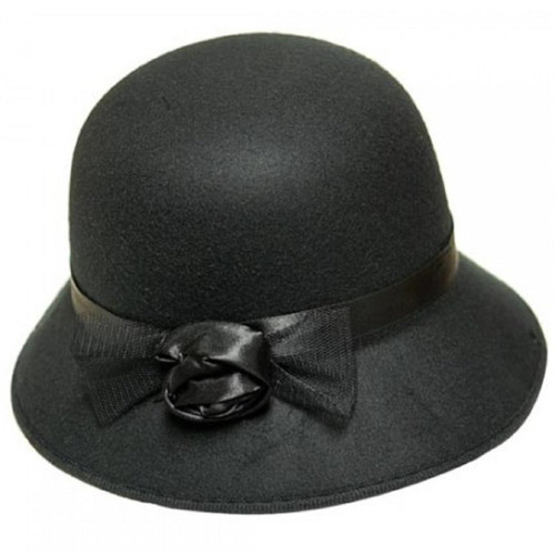 Black Felt Cloche Hat Flapper 20's Fancy Dress Halloween Adult Costume Accessory