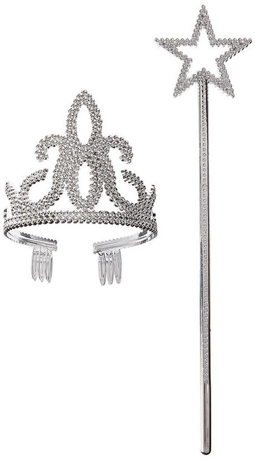 Silver Tiara Wand Set Princess Fancy Dress Up Halloween Child Costume Accessory