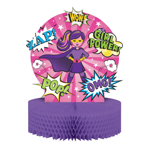Girl Superhero Comic Book Hero Pink Birthday Party Decoration Centerpiece