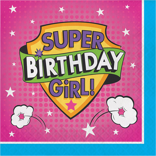 Girl Superhero Comic Book Hero Pink Birthday Party Paper Luncheon Napkins