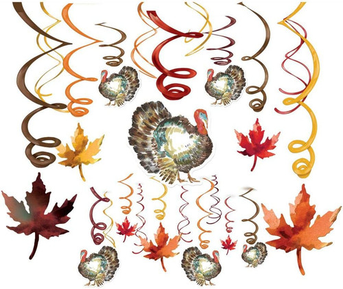 Classic Thanksgiving Turkey Holiday Party Value Pack Hanging Swirl Decorations
