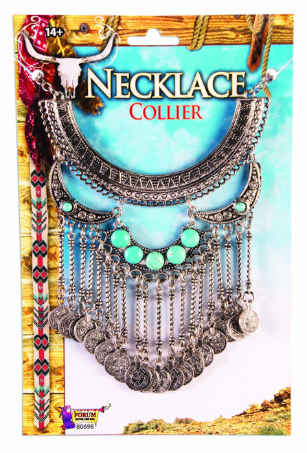 Silver Turquoise Necklace Wild Western Fancy Dress Halloween Costume Accessory