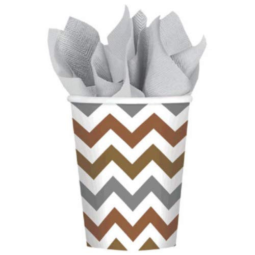 Mixed Metallic Gold Silver Chevron Modern Theme Party 9 oz. Paper Cups