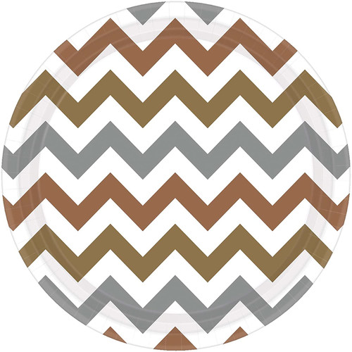 Mixed Metallic Gold Silver Chevron Modern Theme Party 9" Paper Dinner Plates