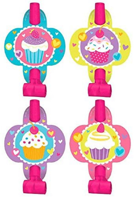Cupcake Party Modern Bright Adult Kids Birthday Party Favor Horns Blowouts