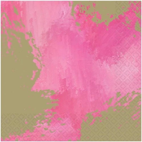 Pink Brushstroke Gold Metallic Modern Garden Theme Party Paper Beverage Napkins