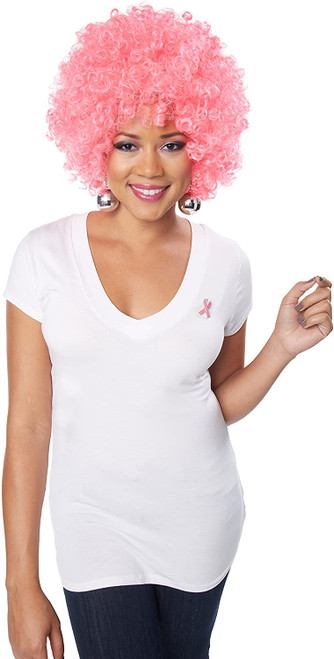 Pink Afro Wig Disco Clown Fancy Dress Up Halloween Adult Costume Accessory