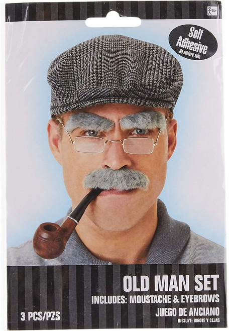 Old Man Set Moustache & Eyebrows Adult Costume Accessory