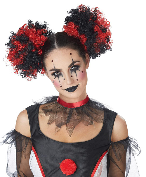 Clown Puffs Hair Red & Black Adult Costume Accessory