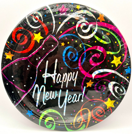Champagne Wishes Black New Year's Eve Holiday Cocktail Party 9" Dinner Plates