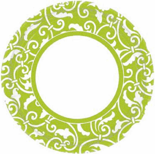 Kiwi Green Ornamental Scroll Party 9" Dinner Plates