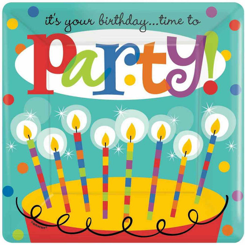 Perfect Time to Party Birthday Party Bulk 10.25" Square Banquet Plates