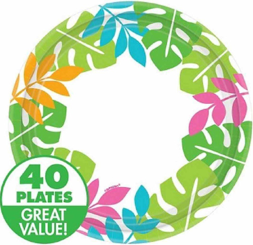 Palm Leaf Border Luau Theme Party Bulk 8.5" Dinner Plates