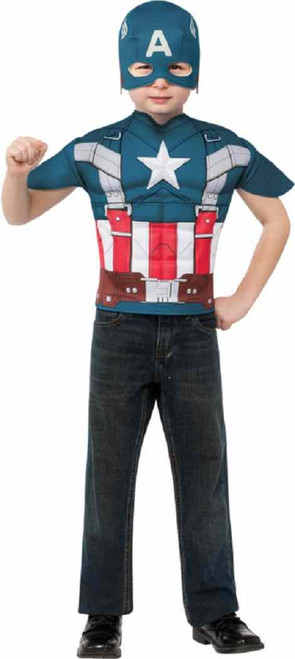 Captain America Retro Muscle Chest Shirt & Mask Set Child Costume Accessory