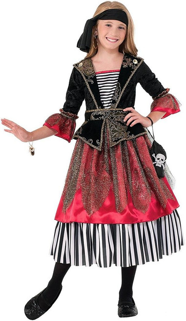 Caribbean Crimson Pirate Wench Queen Fancy Dress Halloween Deluxe Child Costume