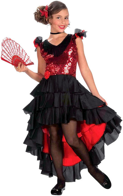Spanish Dancer Flamenco Senorita Salsa Fancy Dress Up Halloween Child Costume