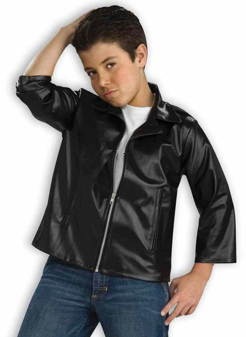 Greaser Jacket 50's Black Leather Fancy Dress Halloween Child Costume Accessory