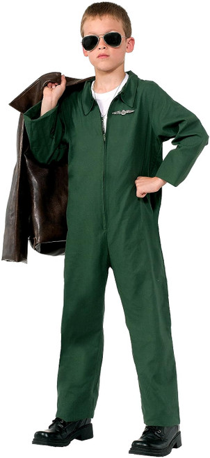 Air Force Jumpsuit Military Pilot Green Fancy Dress Up Halloween Child Costume